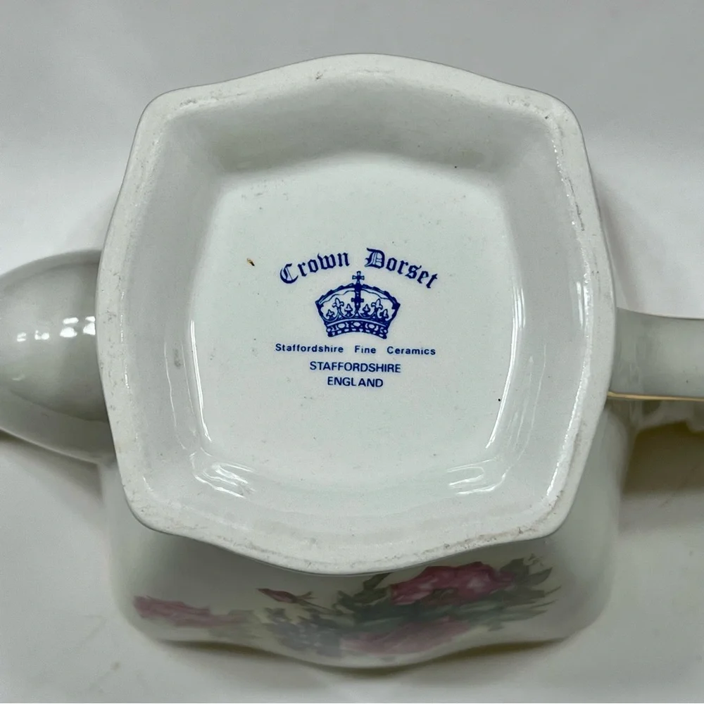 RARE Vintage Crown‎ Dorset Staffordshire England Teapot Floral Rose Gold Trim